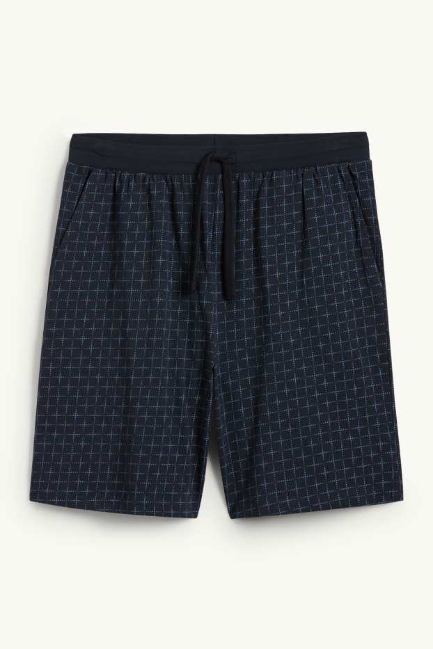 Herren - Pyjamashorts - kariert - dunkelblau
