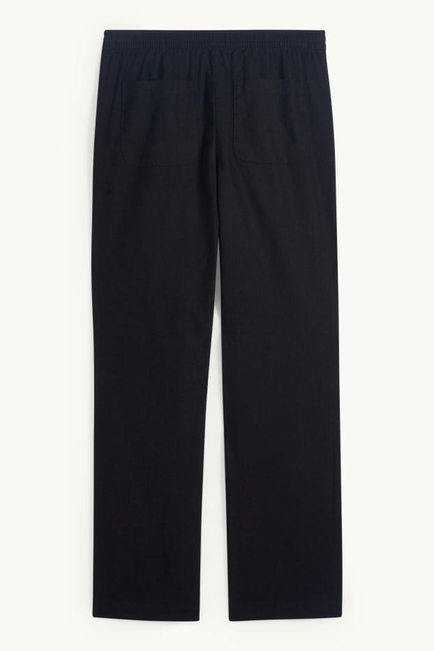 Women - Cloth trousers - high waist - straight fit - linen blend - black