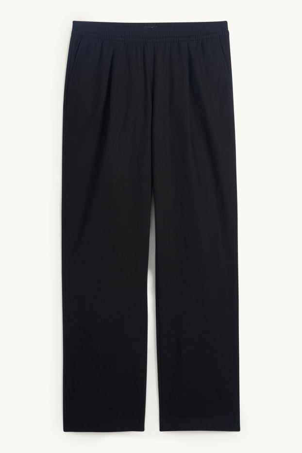 Women - Cloth trousers - high waist - straight fit - linen blend - black