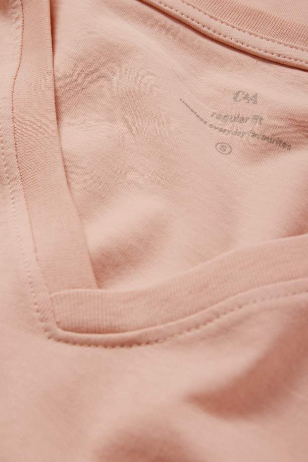 Damen - T-Shirt mit V-Ausschnitt - Regular Fit - rosa