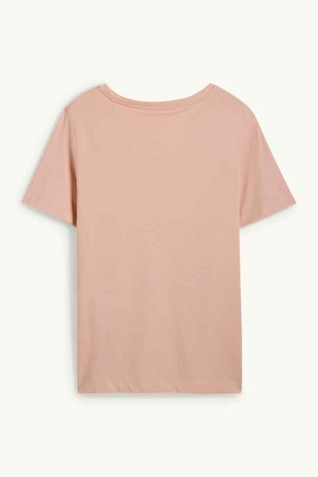 Damen - T-Shirt mit V-Ausschnitt - Regular Fit - rosa