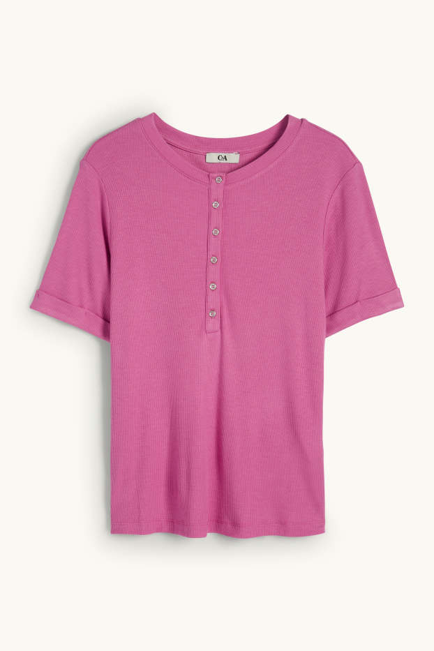 Femmes - Haut Henley - slim fit - finition côtelée - violet