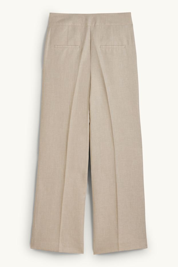 Women - Business trousers with linen content - high waist - wide leg - light beige