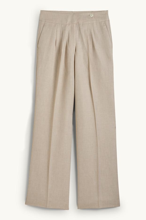 Women - Business trousers with linen content - high waist - wide leg - light beige