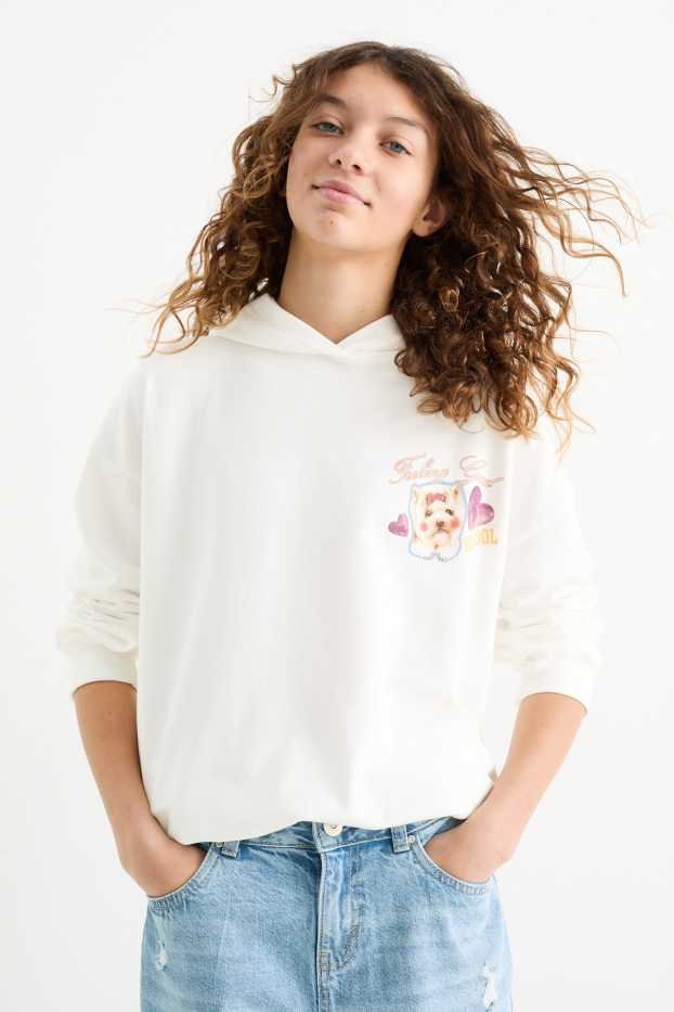 Kinder Mädchen - Hund, Katze und Hase - Hoodie - weiß