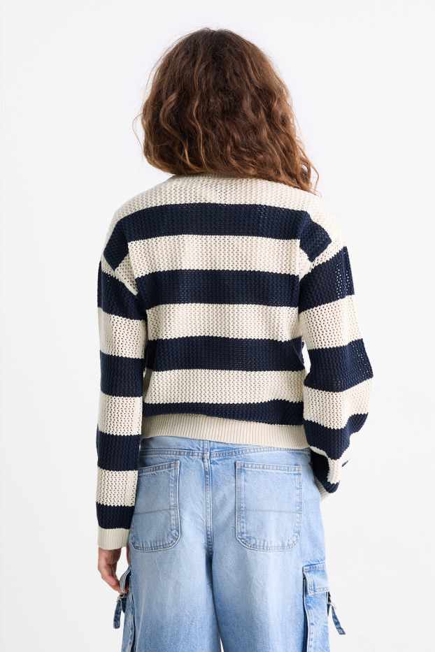 Children Girls - Jumper - striped - blue / creme