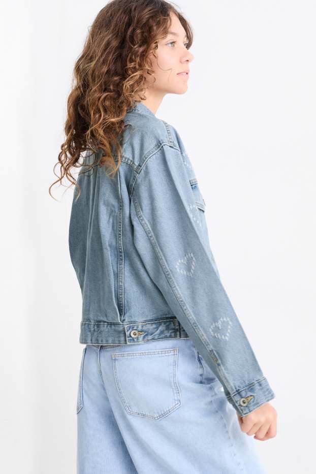 Kinder Mädchen - Herz - Jeansjacke - helljeansblau