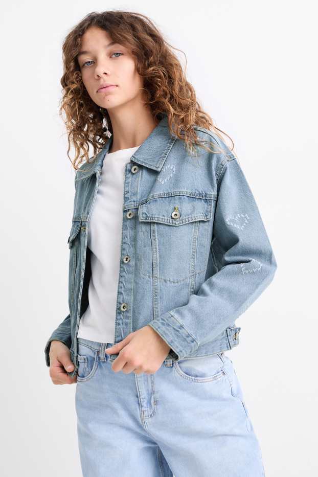 Kinder Mädchen - Herz - Jeansjacke - helljeansblau