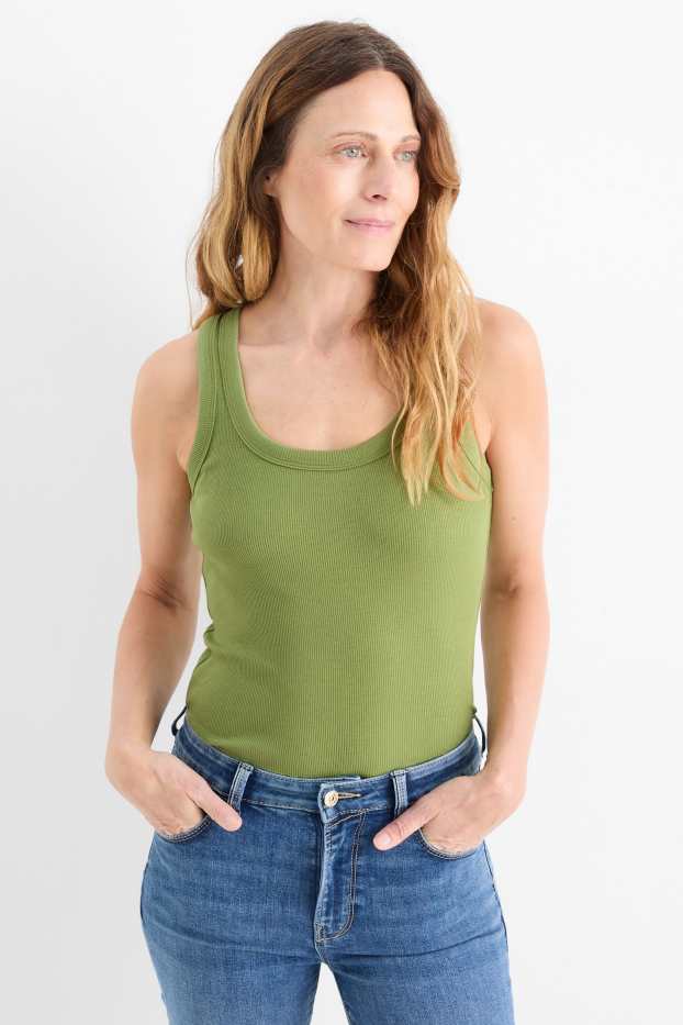 Donna - Top basic - a coste - verde chiaro