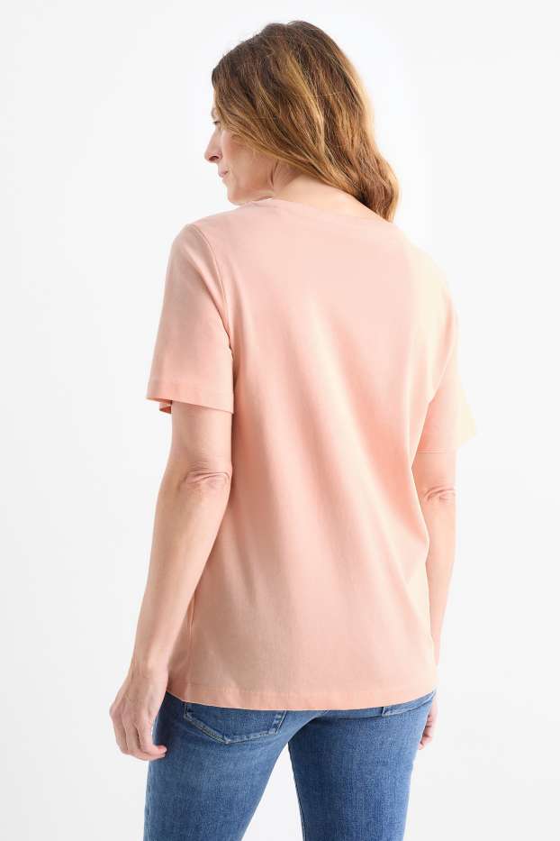 Damen - T-Shirt mit V-Ausschnitt - Regular Fit - rosa