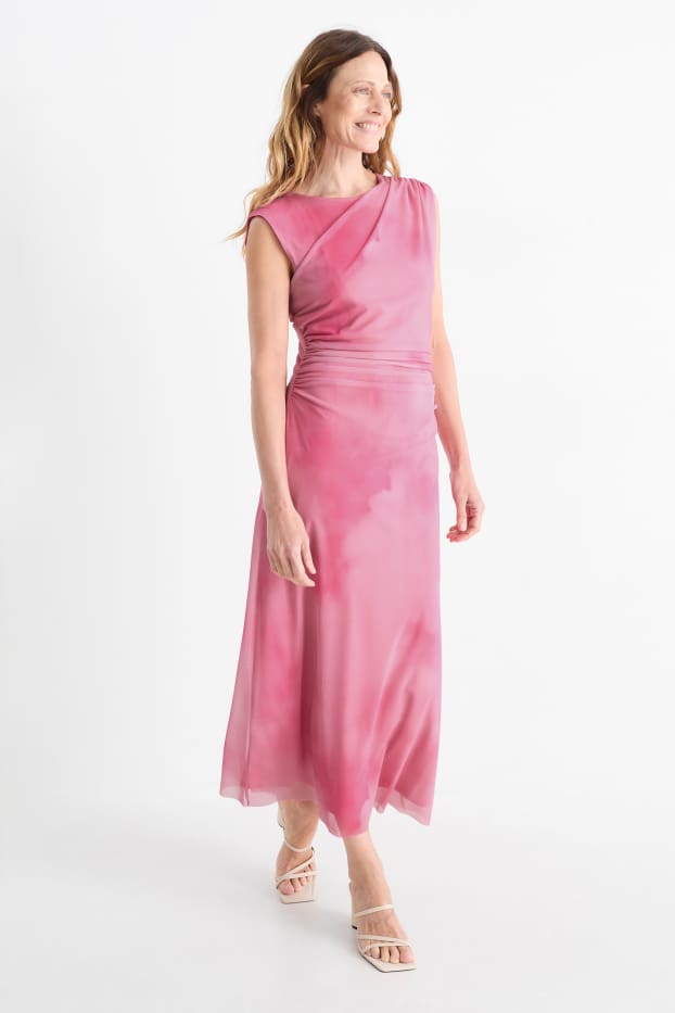 Dames - Jurk van mesh - met patroon - fuchsiarood