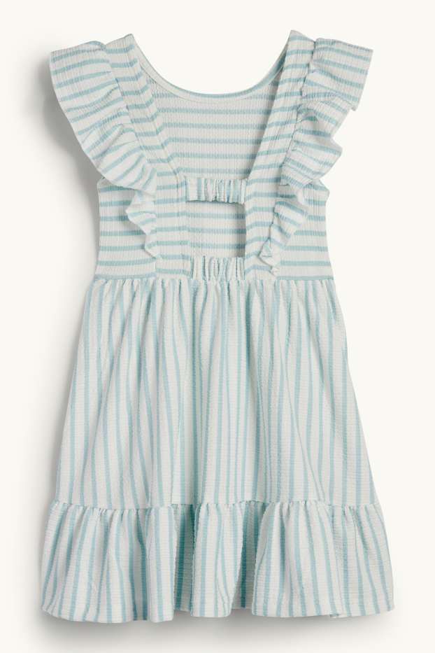 Enfants filles - Robe - à rayures - texturé - blanc / bleu clair