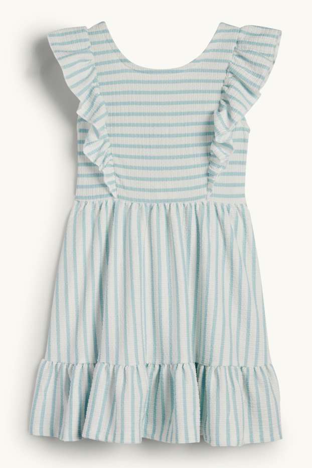 Enfants filles - Robe - à rayures - texturé - blanc / bleu clair