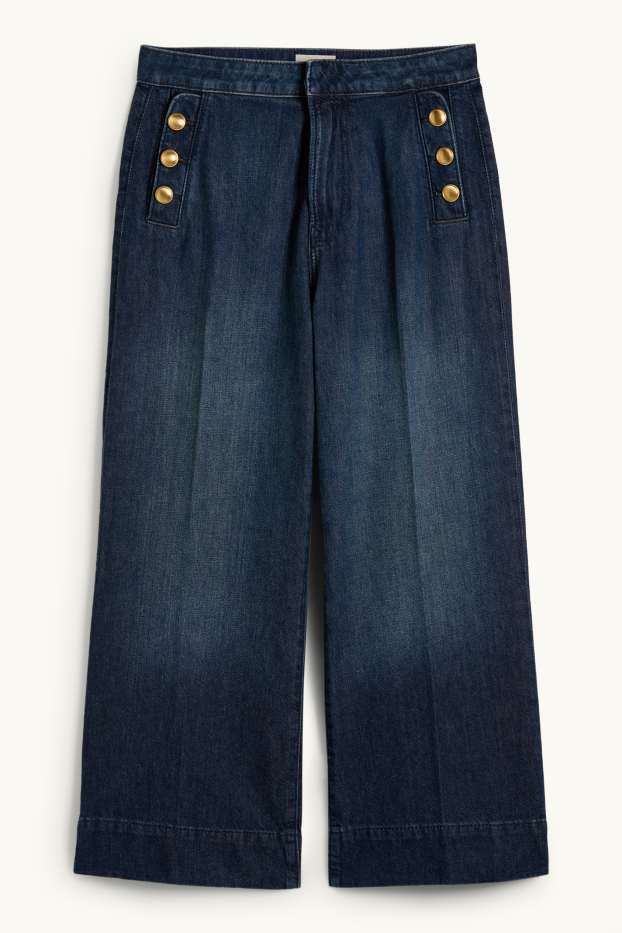Damen - Crop Wide Leg Jeans - Mid Waist - dunkeljeansblau