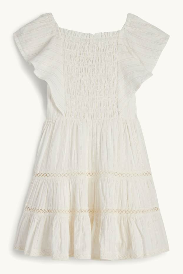 Kinder Mädchen - Kleid - gesmokt - cremeweiß