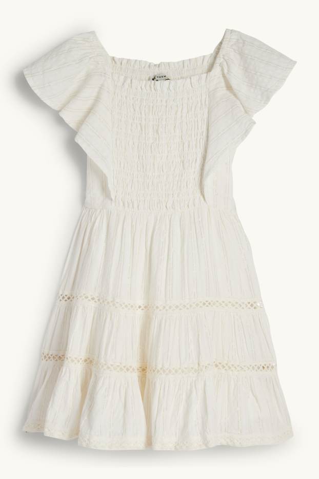 Kinder Mädchen - Kleid - gesmokt - cremeweiß