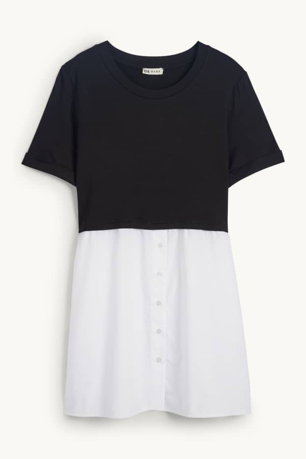 Femmes - T-shirt de grossesse - look 2-en-1 - noir / blanc