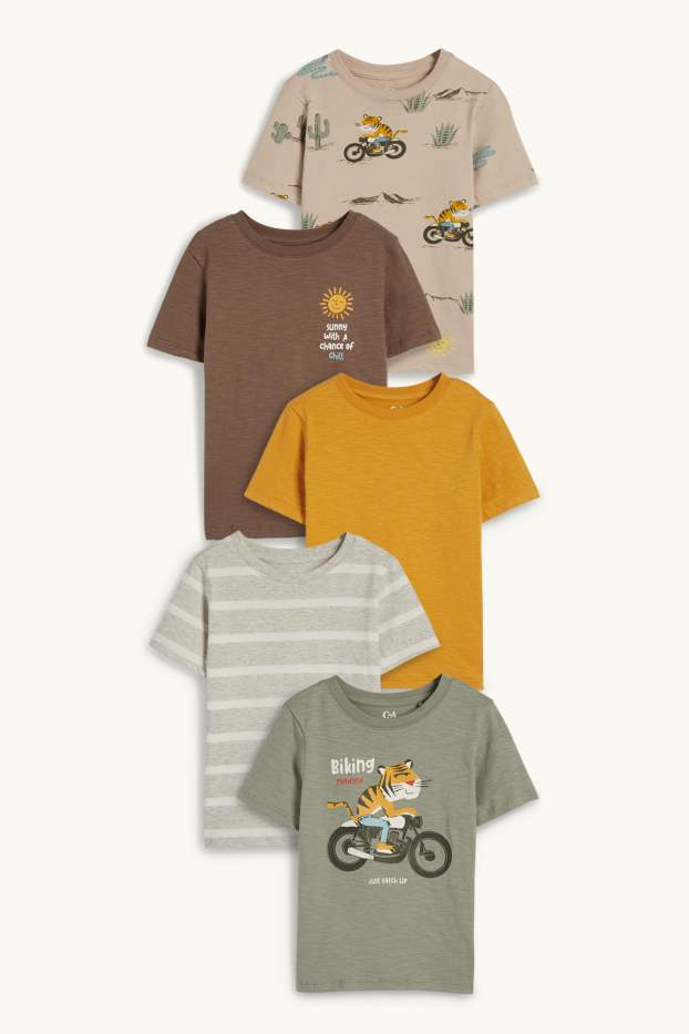 Bambini - Confezione da 5 - t-shirt - tigre e moto - verde