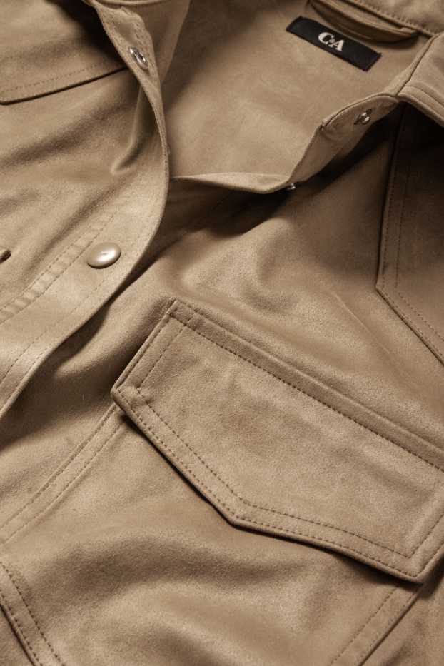Damen - Shacket - Velourslederimitat - taupe