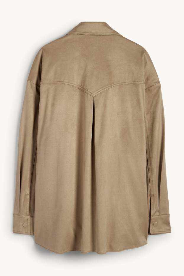Damen - Shacket - Velourslederimitat - taupe