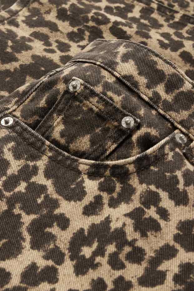 Dames - Baggy jeans - mid waist - luipaardvelprint - bruin