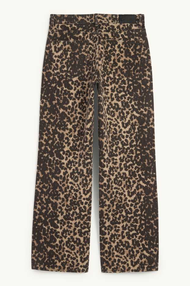 Dames - Baggy jeans - mid waist - luipaardvelprint - bruin