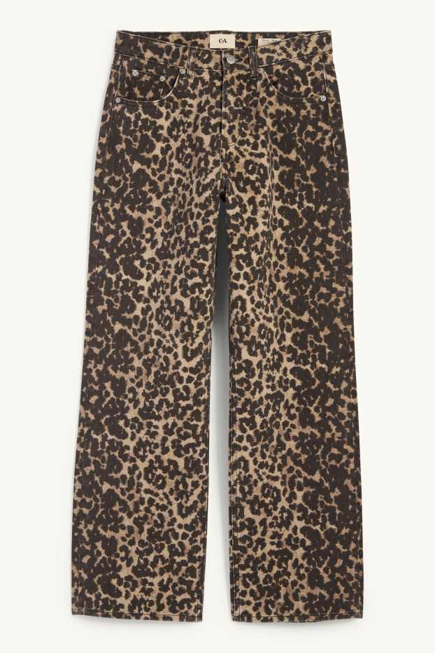 Dames - Baggy jeans - mid waist - luipaardvelprint - bruin