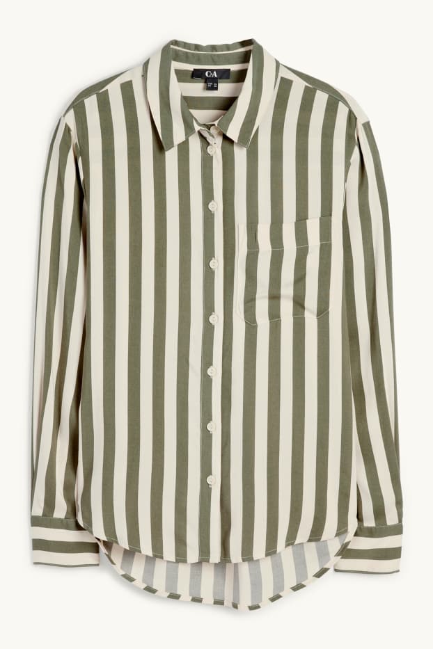 Damen - Bluse - gestreift - beige / grün