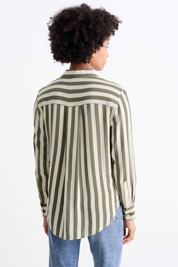 Damen - Bluse - gestreift - beige / grün