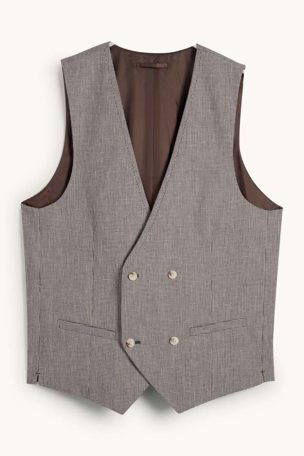 Hommes - Gilet de costume en lin mélangé - regular fit - Flex - à carreaux - beige / marron