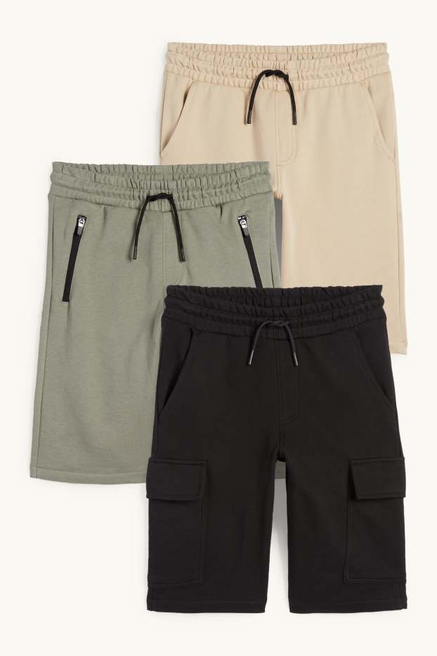 Kinder Buben - Multipack 3er - Sweat-Bermudas - schwarz / beige