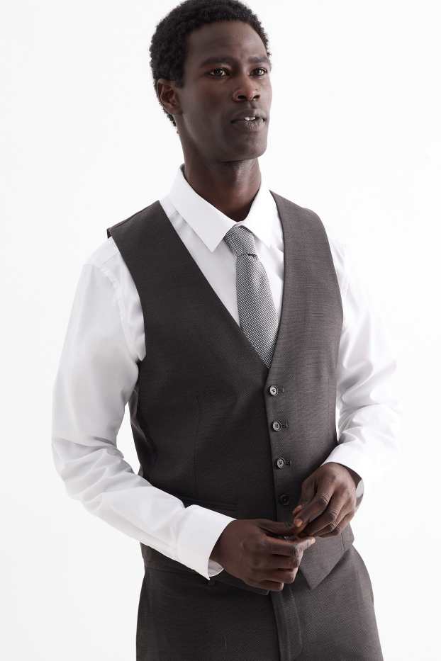 Men - Suit with tie - slim fit - 4 piece - dark gray
