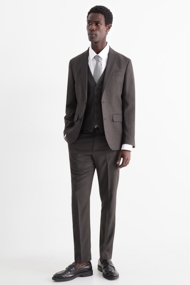 Men - Suit with tie - slim fit - 4 piece - dark gray