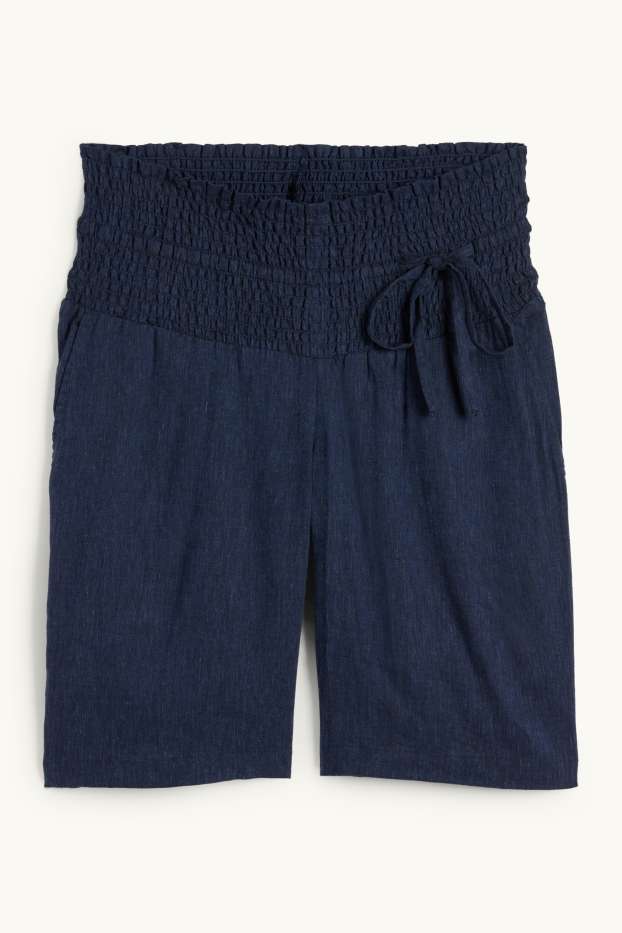 Donna - Bermuda premaman - misto lino - arricciature - blu scuro