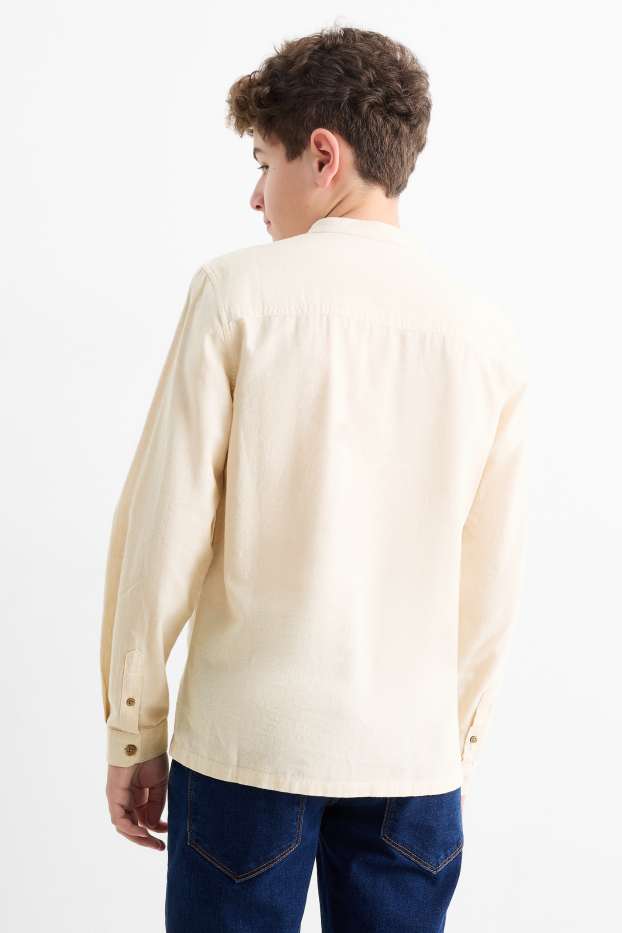 Kinder Jungen - Hemd mit Leinen-Anteil - hellbeige