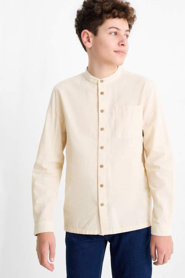 Kinder Jungen - Hemd mit Leinen-Anteil - hellbeige