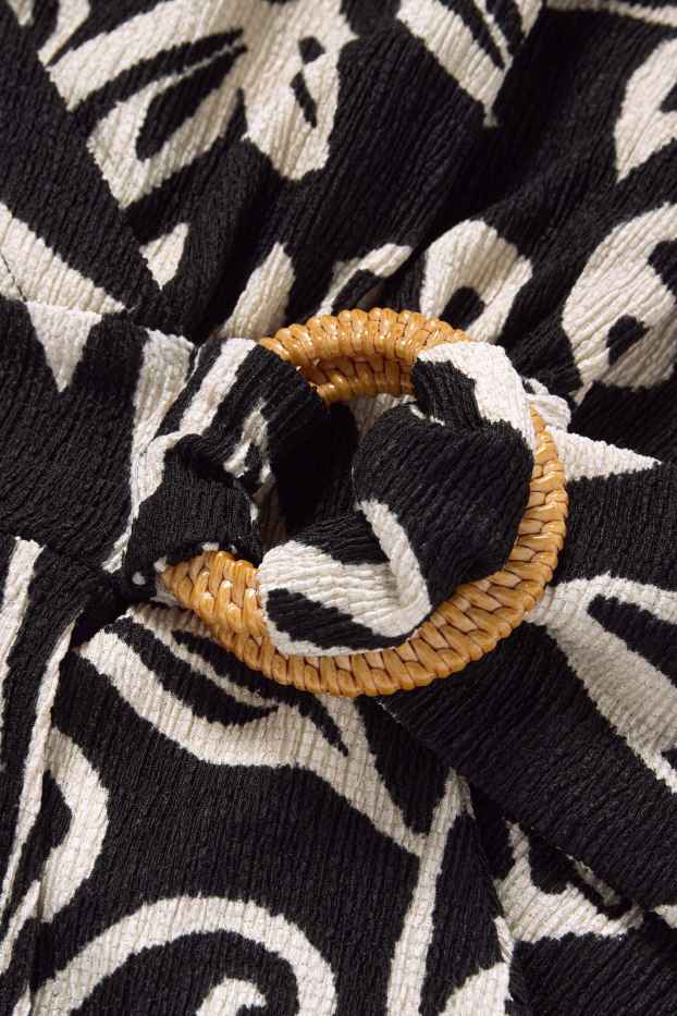 Donna - Vestito a portafoglio - con motivi - tessuto tramato - nero / beige