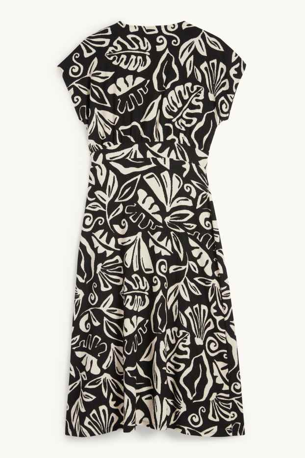 Donna - Vestito a portafoglio - con motivi - tessuto tramato - nero / beige