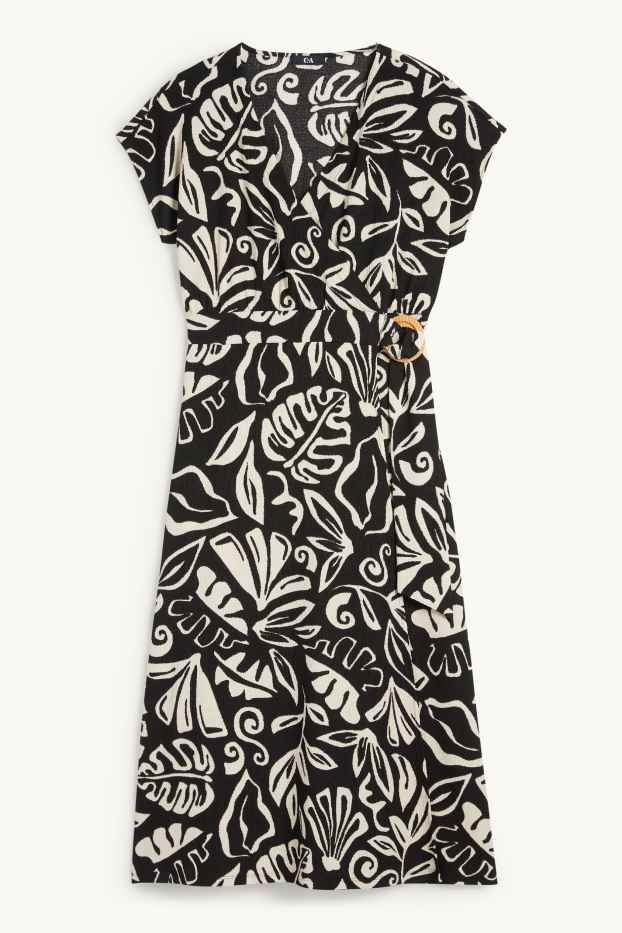 Donna - Vestito a portafoglio - con motivi - tessuto tramato - nero / beige