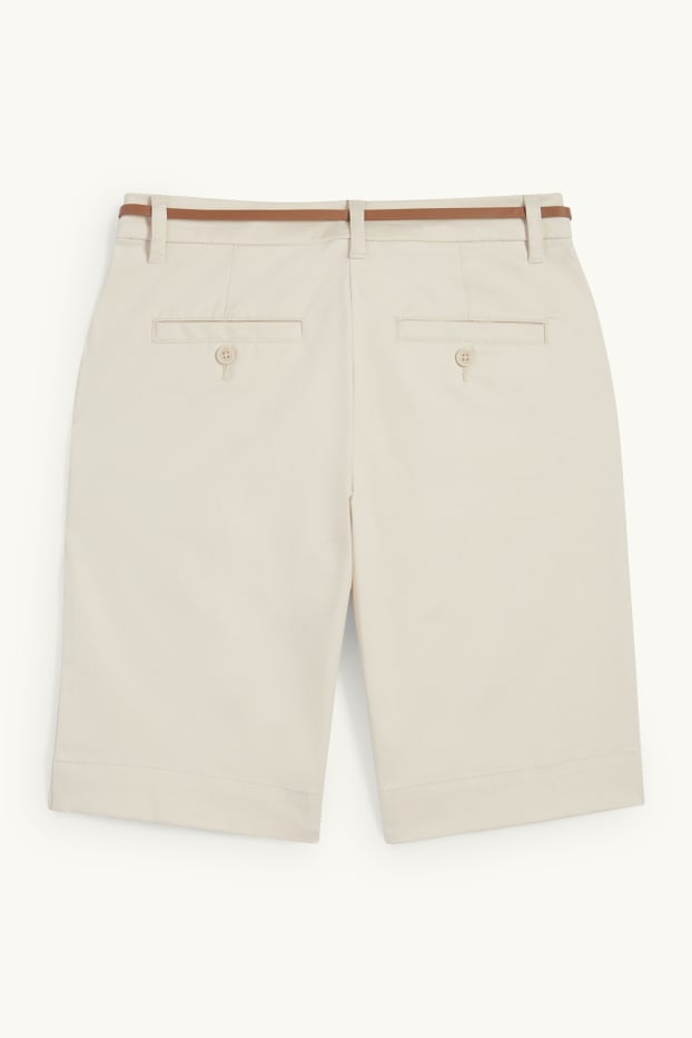 Dámské - Bermudy s páskem - mid waist - světle béžová