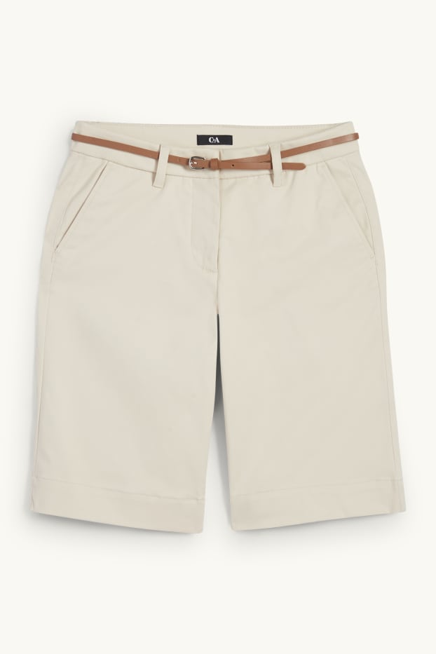 Dámské - Bermudy s páskem - mid waist - světle béžová