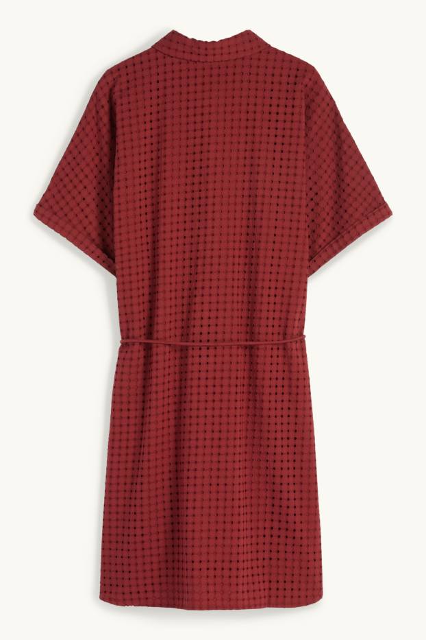 Damen - Blusenkleid - Broderie Anglaise - bordeaux