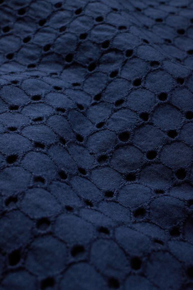 Damen - Blusenkleid - Broderie Anglaise - dunkelblau