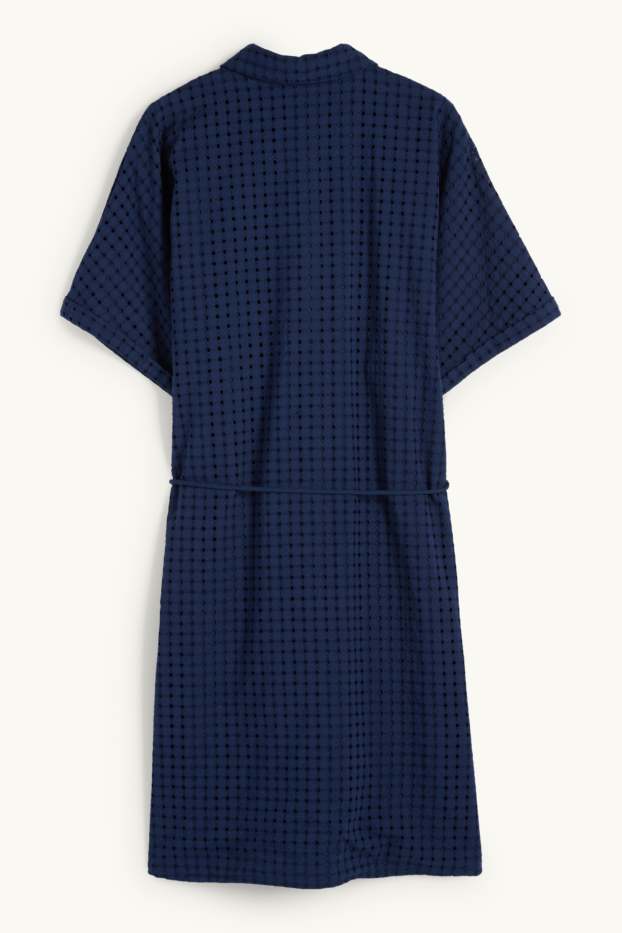 Damen - Blusenkleid - Broderie Anglaise - dunkelblau