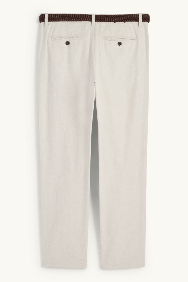 Men - Chinos with belt and linen content - regular fit - light beige