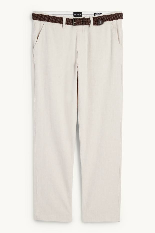 Men - Chinos with belt and linen content - regular fit - light beige