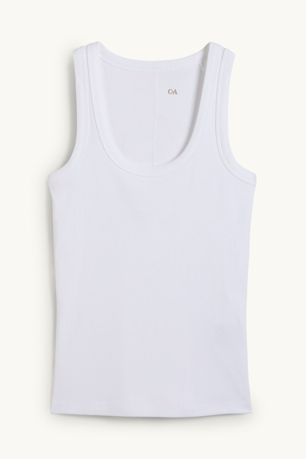Donna - Top basic - a coste - bianco crema