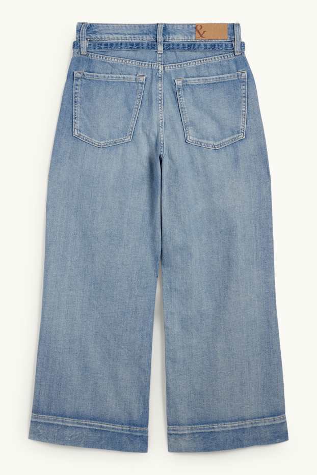 Dames - Korte wide leg jeans met riem - mid waist - jeanslichtblauw