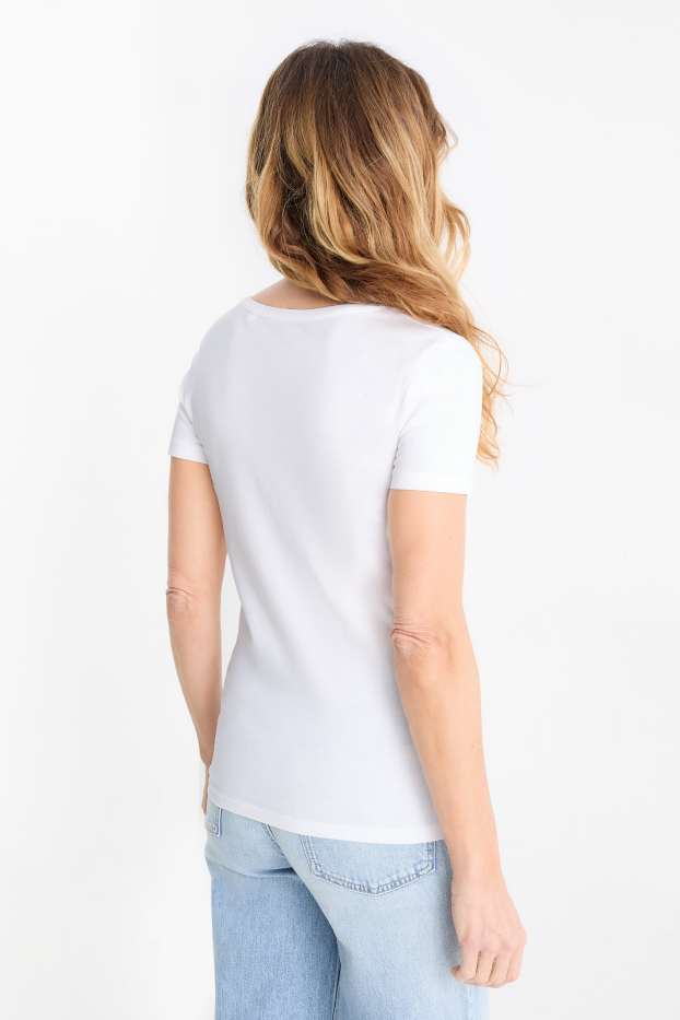 Dámské - Tričko s výstřihem ve tvaru V - slim fit - bílá