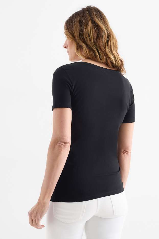 Dámské - Tričko s výstřihem ve tvaru V - slim fit - černá